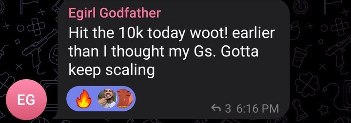 Member message: hit the 10k today, earlier than I thought, gotta keep scaling