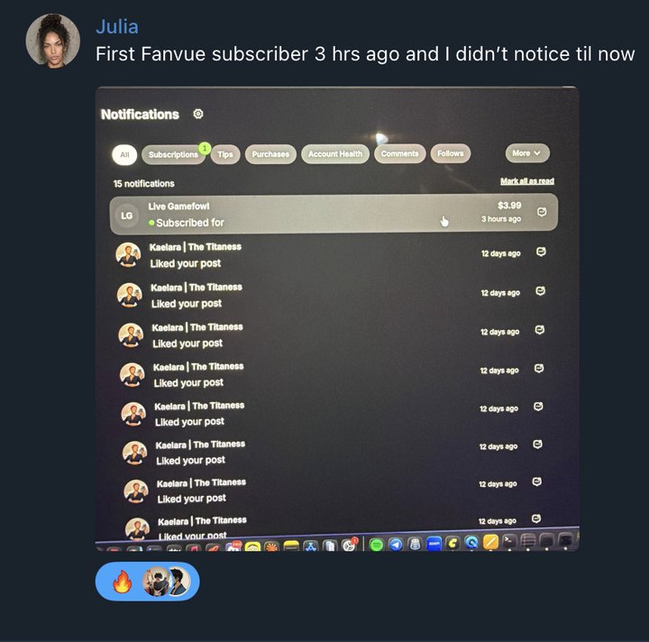 Julia: first Fanvue subscriber three hours ago and I didn't notice til now